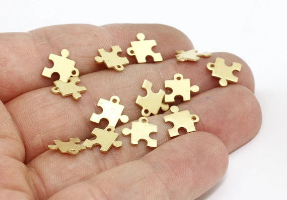 10mm Raw Brass Puzzle Charms, Puzzle Necklace, Mini SOM263