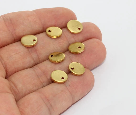 10mm Raw Brass Coins, Round Charms, Brass, Round, Brass MTE1380