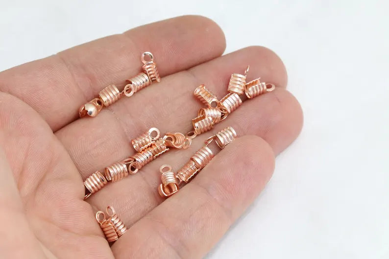 Inner 3mm , Rose gold Crimp End , Round Crimp , Crimp covers , Rose Gold Plated , Cord End Closures , end, ROSE552