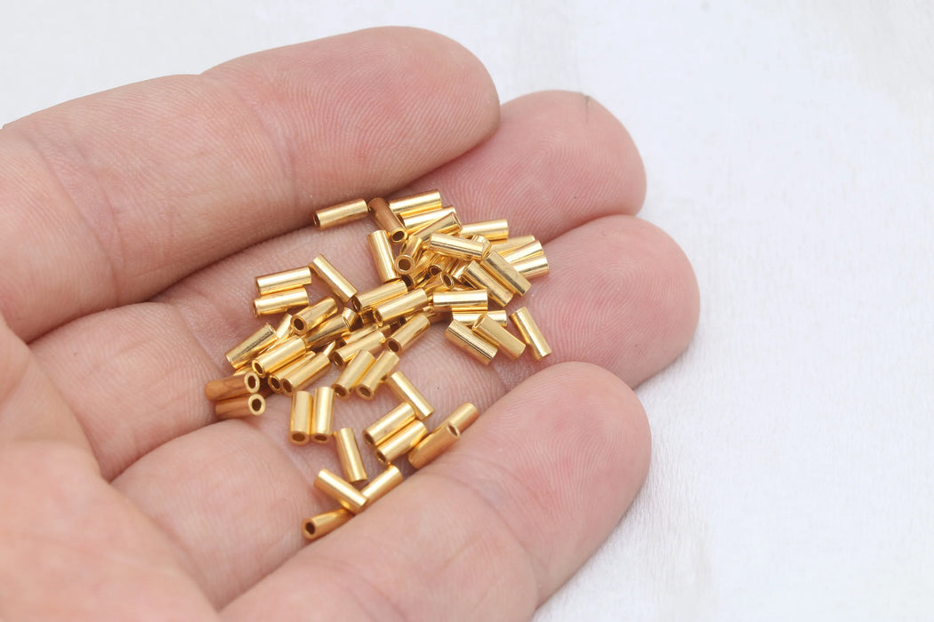 2x5mm Shiny Gold Plated Tube Beads, Round Tubes, Tubes, BRT805