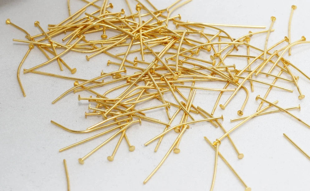 20ga 60mm Head Pins , 24k Shiny Gold Plated , Headpins , TBP39