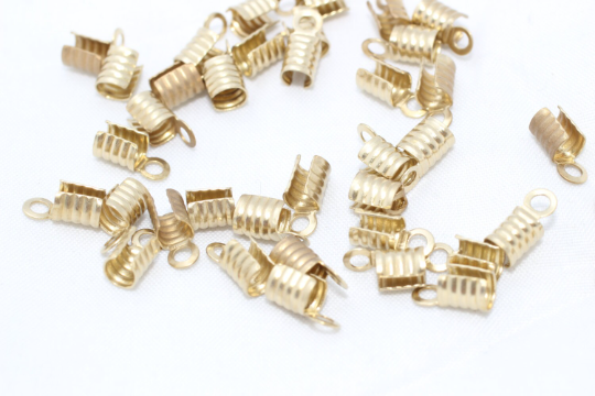 4x8mm Raw Brass Cord End, Crimp End Caps, Fold Over ,BR  CR4