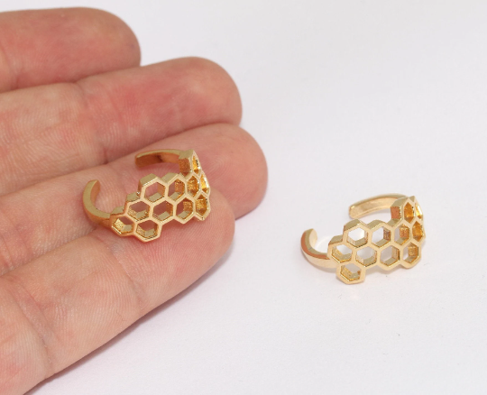 16-18 mm 24k Shiny Gold Honeycomb Ring, Gold Bee , MLS57