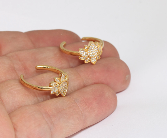 16-17mm 24k Shiny Gold Lotus Rings, Micro Pave Rings, Gold  BRT43