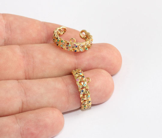 16-17mm 24k Shiny Gold Chain Rings, Micro Pave Chain Ring, MLS690