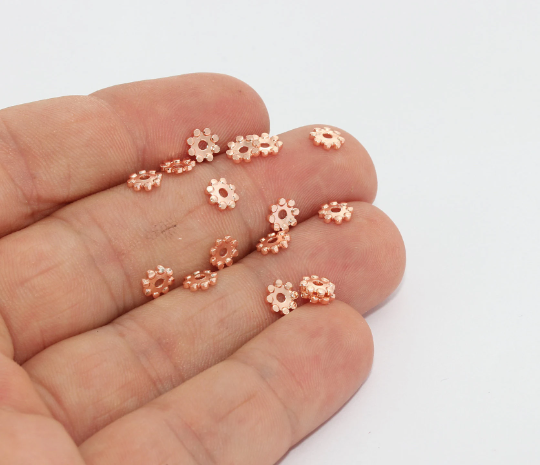 5mm Rose Gold Plated Spacer Beads, Tiny Snowflake  MTE1436