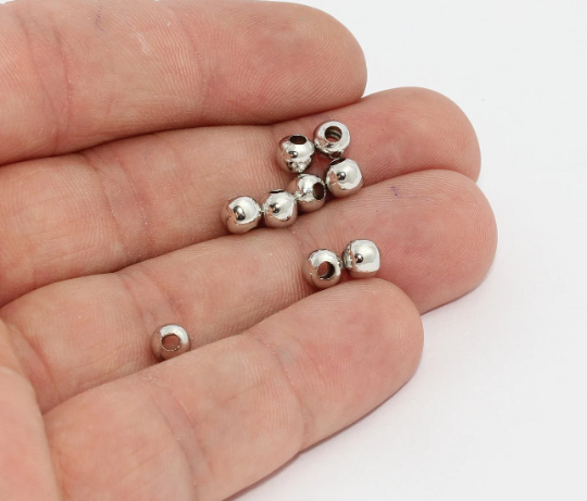 5mm Rhodium Plated Beads, Spacer Beads, Hollow Spacer  AE224