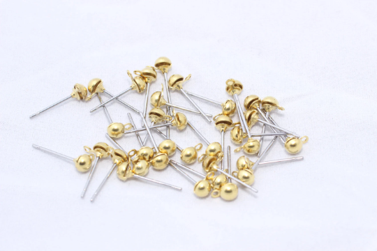 4x16mm Stainless Steel Earring Posts, Raw Brass Ball Ear Pad, CMR25