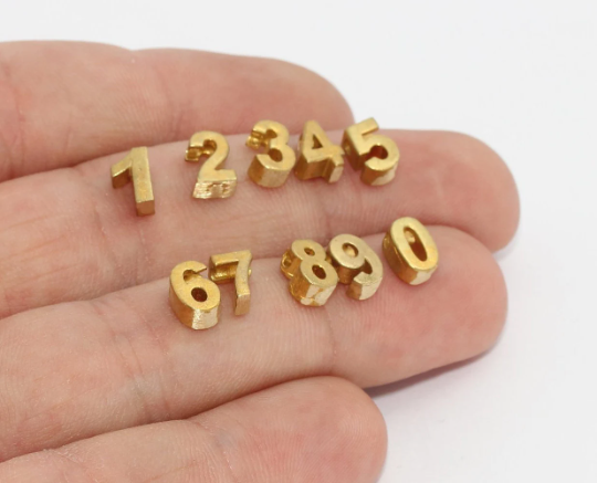 6x7mm Raw Brass Numbers, Number Charms, Number Beads, MTE836