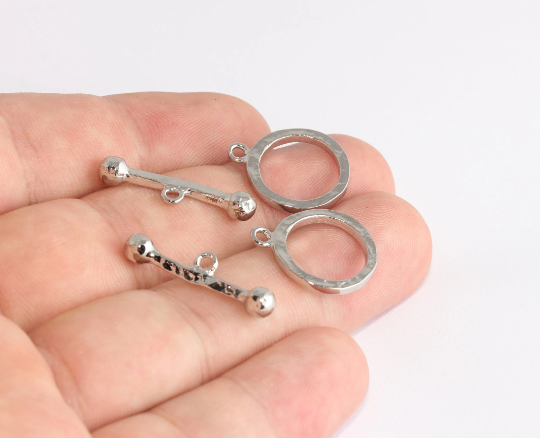 16x25mm Rhodium Plated Toggle Clasp, T Bar Ring , XP411