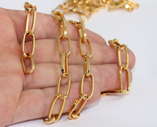 9x20mm 24k Shiny Gold Link Chain, Twisted Oval Chain,        CHK459