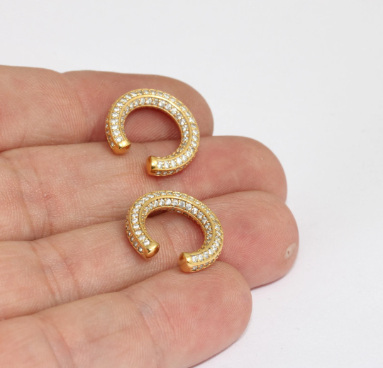 16mm 24k Shiny Gold Micro Pave Ear Cuffs, Dainty Ear Cuff MTE629