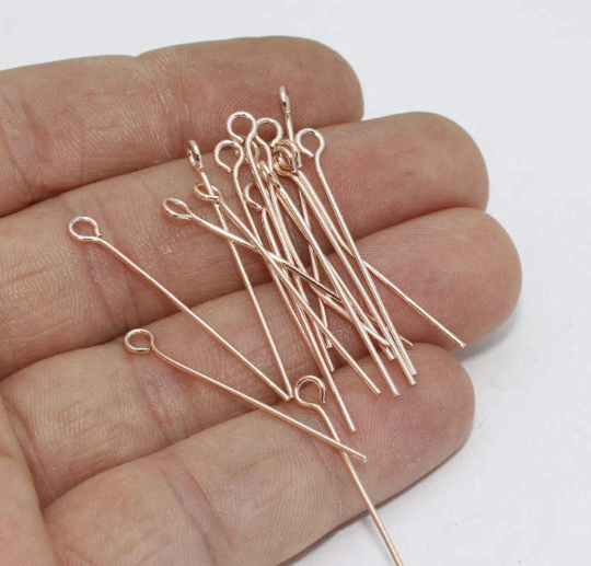 20 Gauge x 35mm Rose Gold Eye Pins , Rose Gold Plated Eye Pin , TBP33