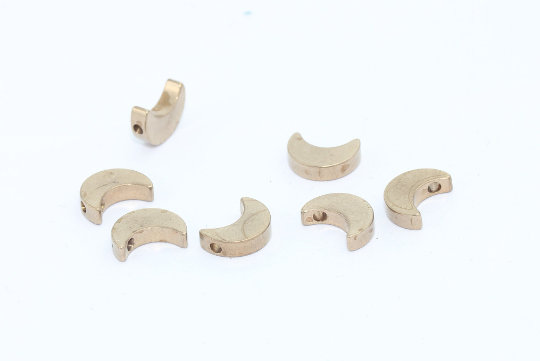 8x11mm Raw Brass Moon Beads, Mini Moon Charms,  KA47