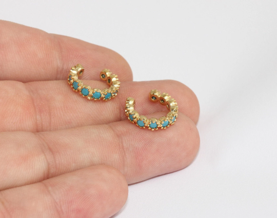 15mm 24k Shiny Gold Micro Pave Ear Cuffs, Dainty Ear ,      MLS570