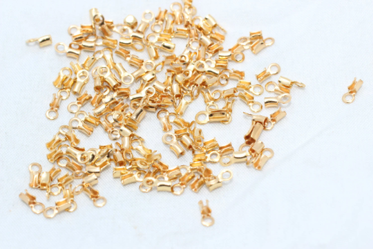 24k Shiny Gold Cord Crimp, Fold Over Cord Ends Tips, Inner DOM10