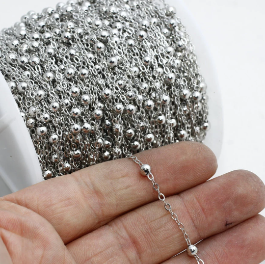 3mm Silver Color Satellite Chain, Soldered Ball Chains, Beaded Chains, BXB132