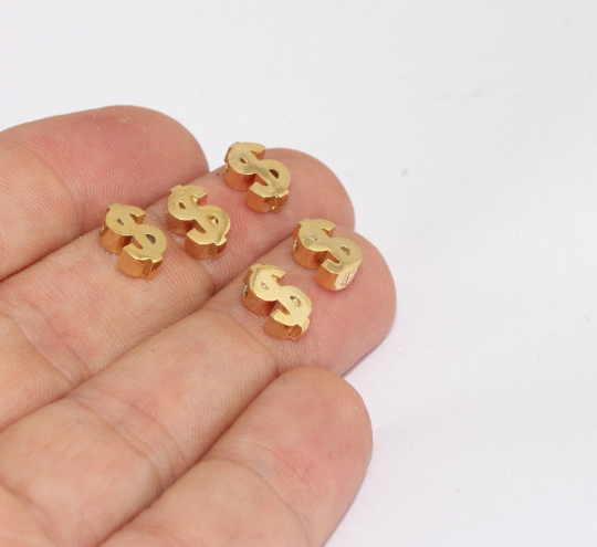 6x10mm 24k Shiny Gold Dollar Charms, Dollar Symbol, Letter  MTE385