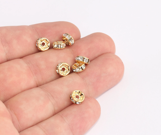 3,5x6,5mm 24k Shiny Gold Beads, CZ Wheel Spacer Beads, SLM437