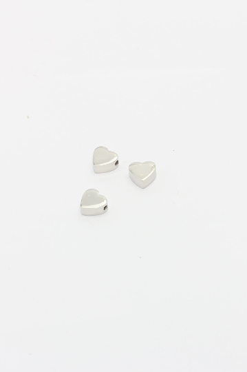 10mm Rhodium Plated Heart Charms, Heart Pendant,  MTE711