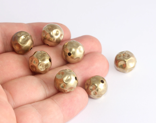 14mm Raw Brass Ball Beads, Round Hammered Ball Charms, BXB371-2