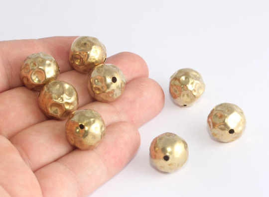 16mm Raw Brass Ball Beads, Round Hammered Ball Charms, BXB372-2