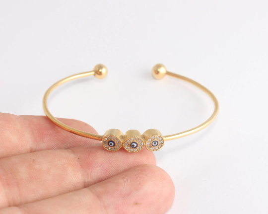 60mm 24k Shiny Gold Cuff, Evil Eye Wire Bracelet , Bracelet,               BXB375-2