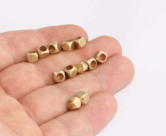 6mm Raw Brass Cube Beads, Inner 4mm Cube Charms, SLM1031