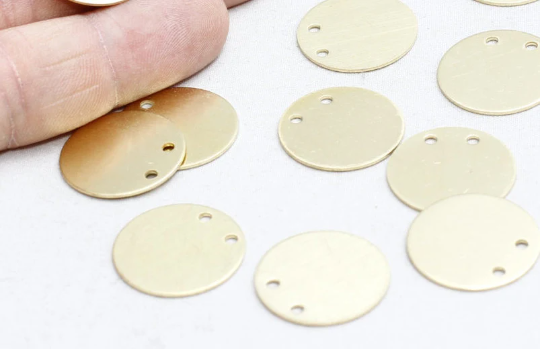 20mm Raw Brass Stamping Discs, Stamping Blanks, Two Hole AC42