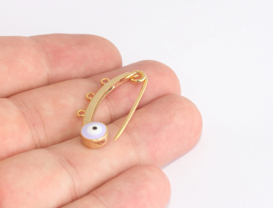 14x35mm 24k Shiny Gold Evil Eye Safety Pin With Loops, XP435