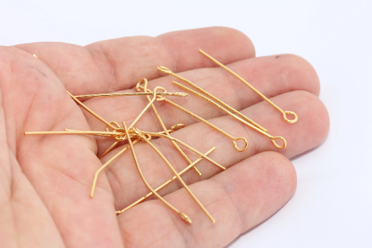 35mm 24k Shiny Gold Eye Pins, Hoop Eye Pins, Eye Pins, Gold  TBP20