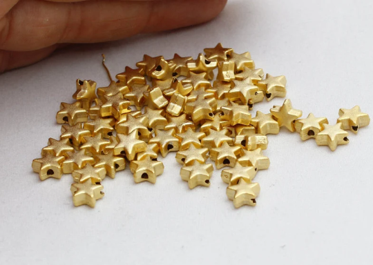 8mm 24k Matt Gold Plated Star Beads, Center Hole Star , Gold  BRT41