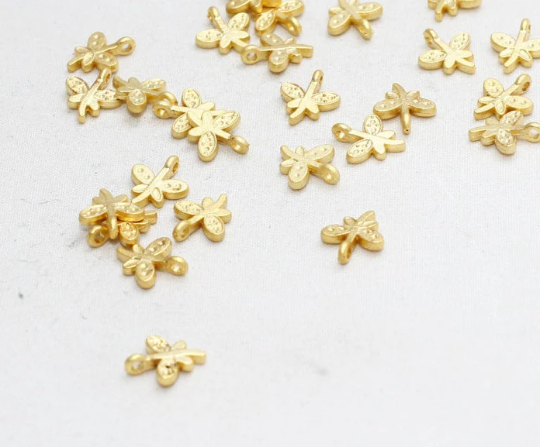 8x10mm 24K Matt Gold Charms, Mini Charms, Dragonfly  BRT350