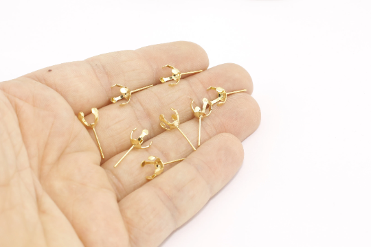 8mm 24k Shiny Gold Ear Posts, Stud Earrings, Ear Pin, Stone  CMR102