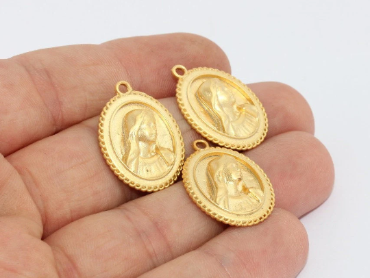 18x24mm 24k Matte Gold Mother Mary Pendant, Mother  MTE1186