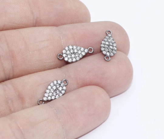 6x12mm Gunmetal Plated Charms, Drop Charms, Micro Pave ZRCN393