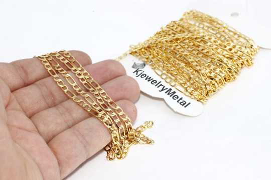 3,5mm 24k Shiny Gold Faceted Curb Chain, Soldered Chains,  BXB89