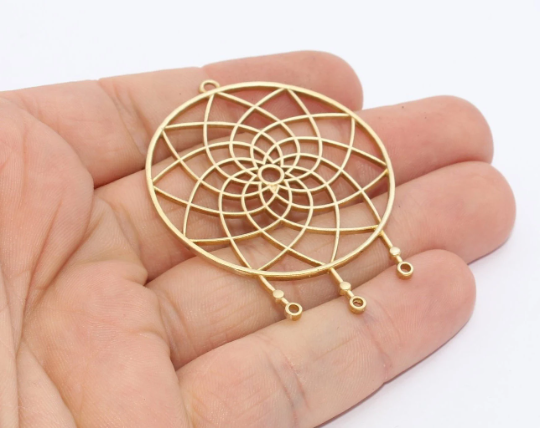 40x48mm Raw Brass Charm, Dream Catcher Pendant, Hoop CHK283