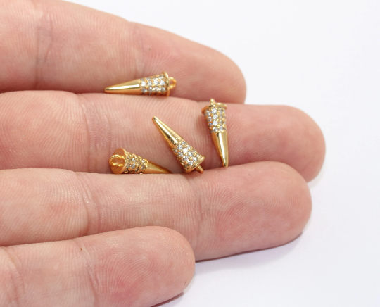 5,5x15mm 24k Shiny Gold Spike Charms, Micro Pave, Gold  MLS614