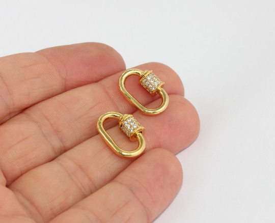 12x17mm 24k Shiny Gold Oval Screw Clasp, Cz Oval Screw BRT828