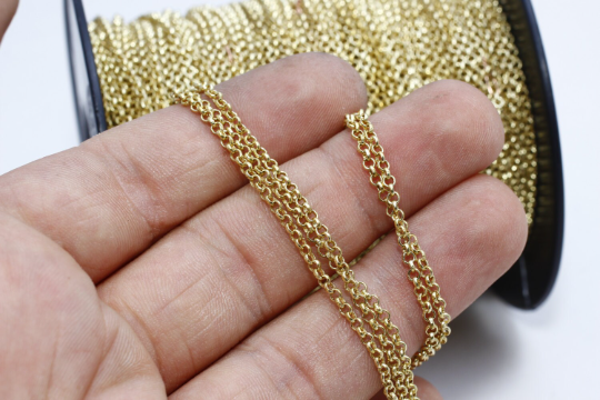 2mm Raw Brass Rolo Chain, Brass Soldered Chain, Bulk Lot  THE93