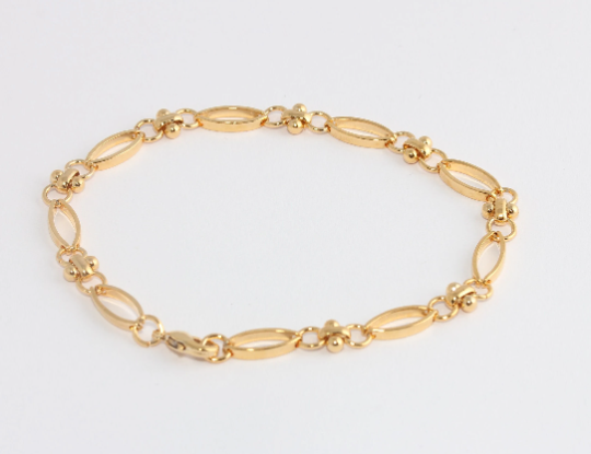 7" 24k Shiny Gold Bracelet, Ready Gold Link , Everyday                        CHK727-1