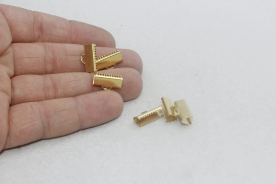 15mm Raw Brass Ribbon Crimps, Cord End, Fasteners , SOM183