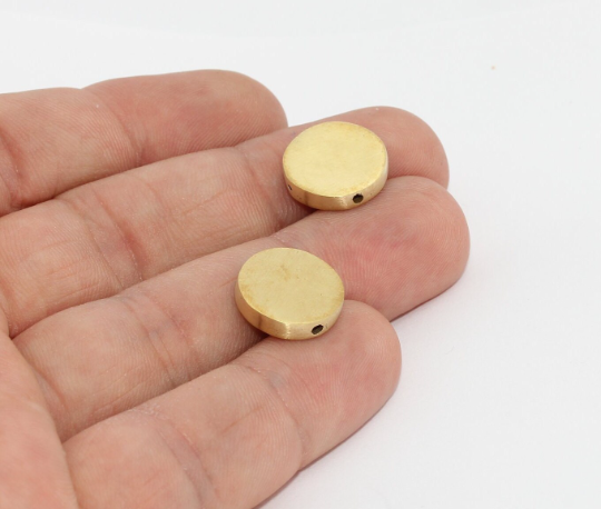 14mm Raw Brass Coins, Spacer Beads, Round, Hammered , Solid  MTE809