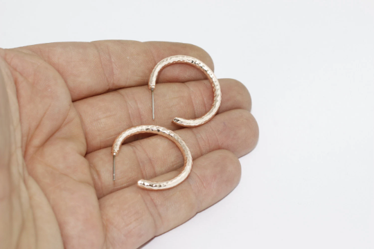 28mm Rose Gold Hoop Earrings, Hammered, Hoops, Brass    CMR112