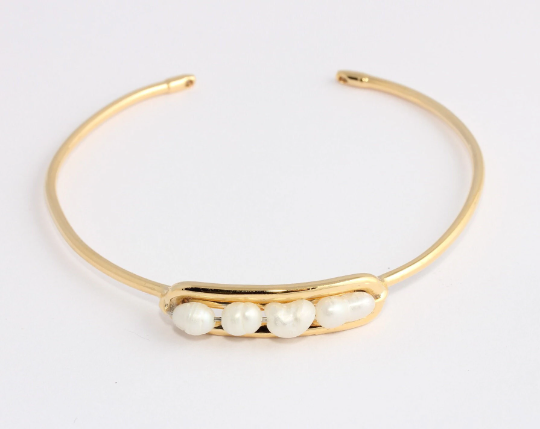 24k Shiny Gold Pearl Bracelet Cuff Stacking Wire Gold                CHK632