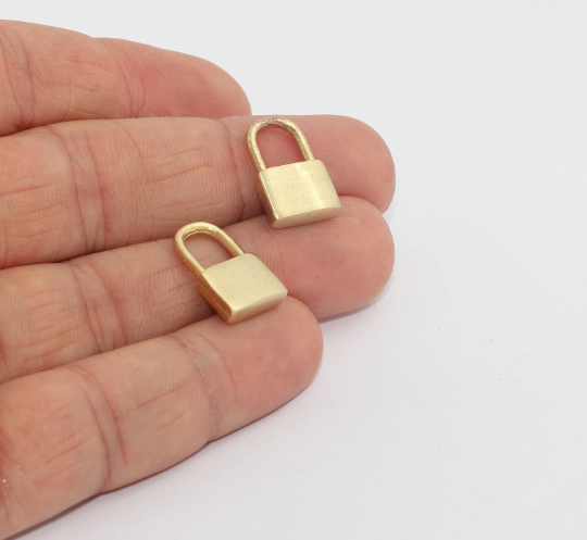 11x17mm Raw Brass Padlock Charms, Mini Lock Charms, BRT199