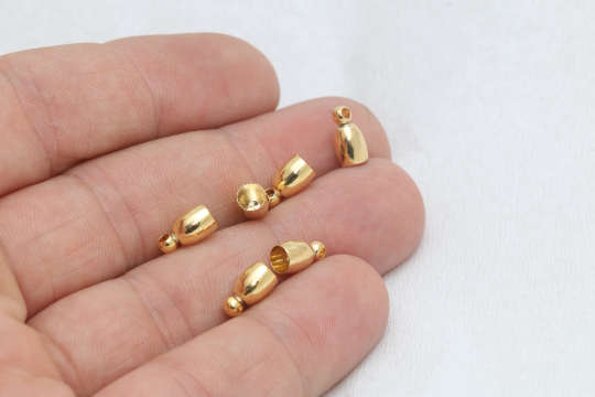 5x9mm 24k Shiny Gold End Caps, Inner 4mm, Bead Caps, BRT780