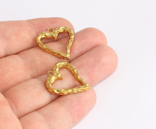 23x25mm Raw Brass Heart Charms, Hammered Heart , SLM740