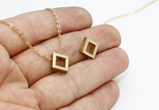 10mm Raw Brass Square Charms, Square Pendant,  SOM174